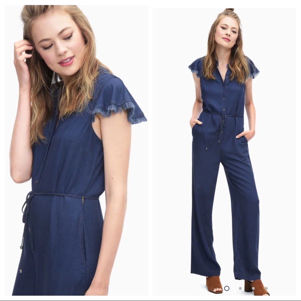 NWT SPLENDID Crosshatch Ruffle Playsuit Denim M